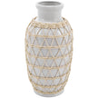 White Ceramic Handmade Decorative Vase with Woven Rattan Exterior