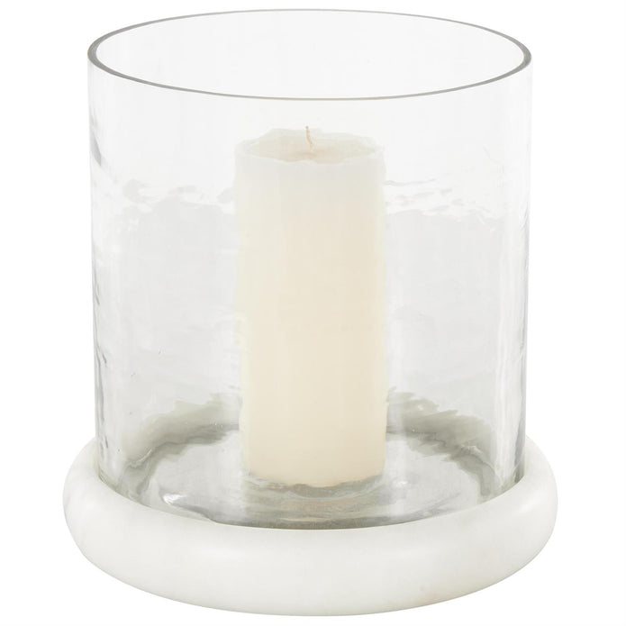 Glass Pillar Decorative Candle Holder with White Marble Base