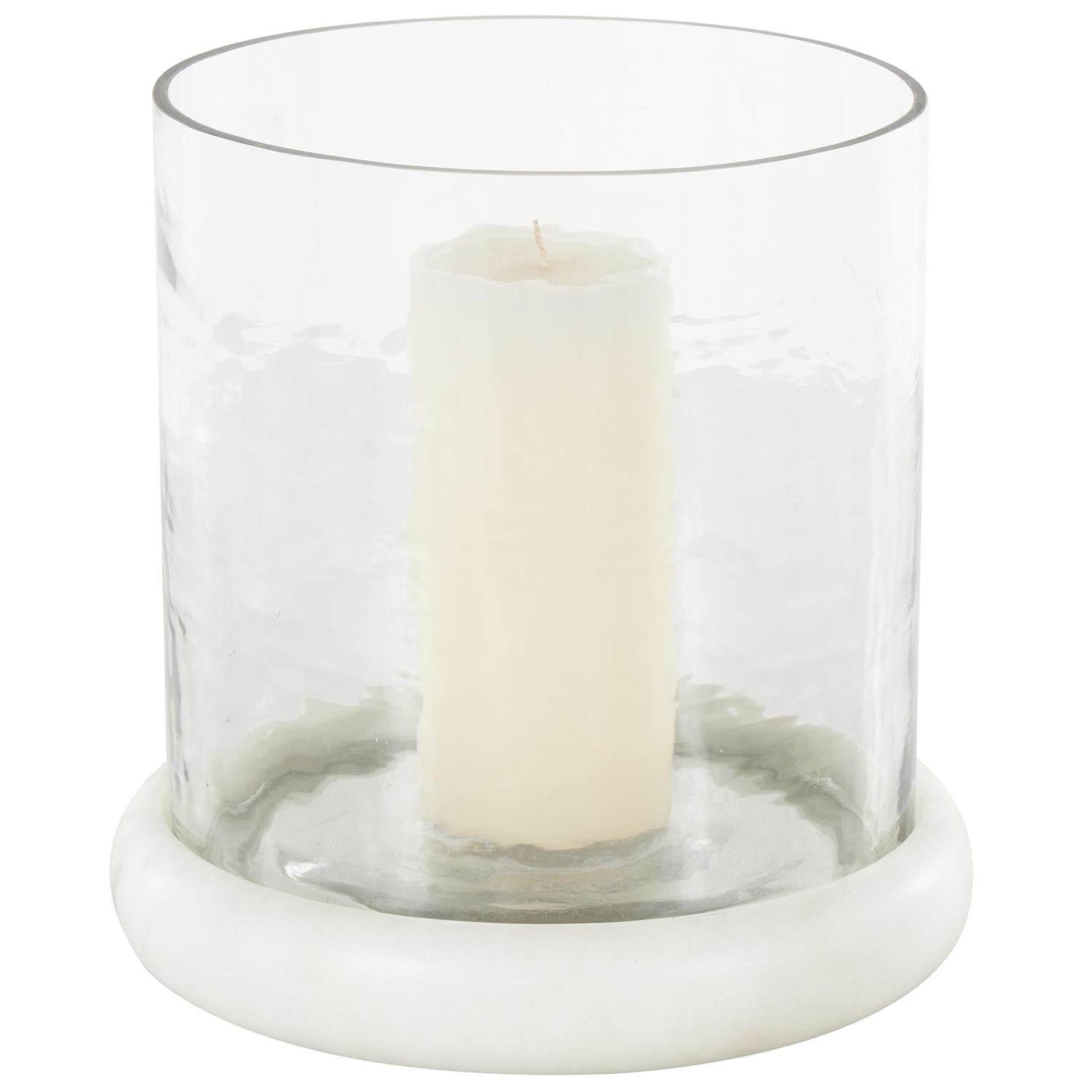 Glass Pillar Decorative Candle Holder with White Marble Base