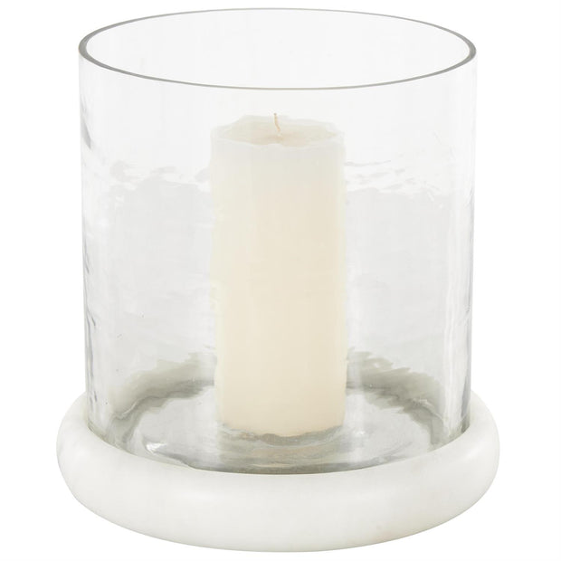 Glass Pillar Decorative Candle Holder with White Marble Base