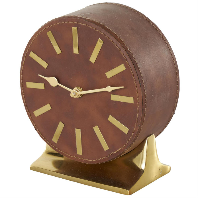 Brown Faux Leather Clock