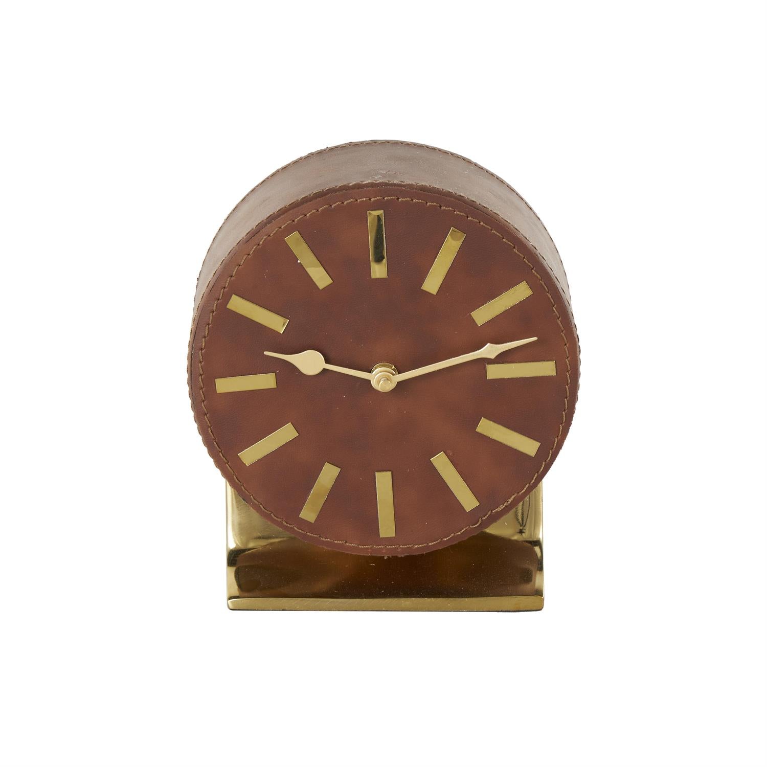 Brown Faux Leather Clock