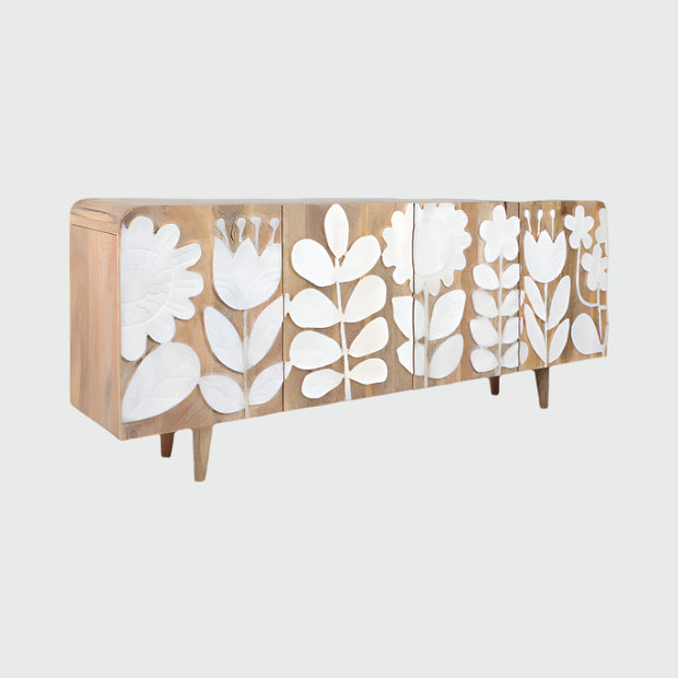 Flower Field Applique Cabinet, Natural/White
