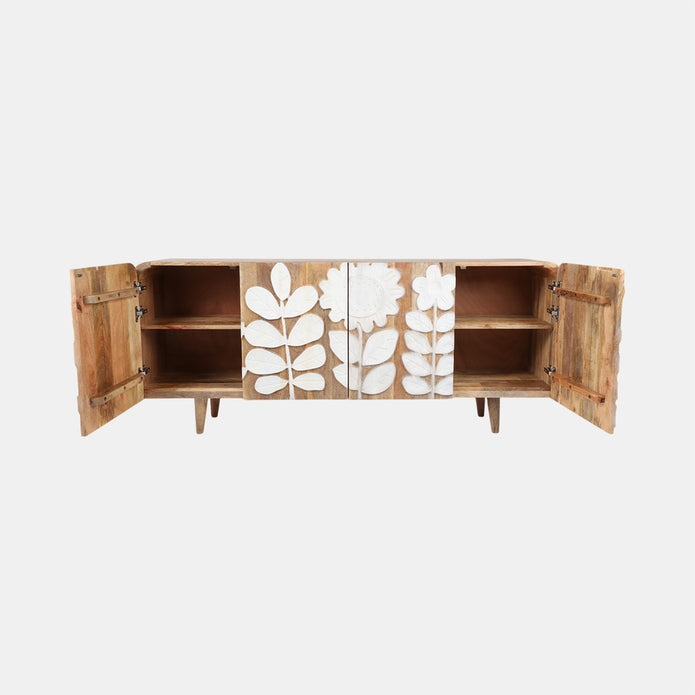 Flower Field Applique Cabinet, Natural/White