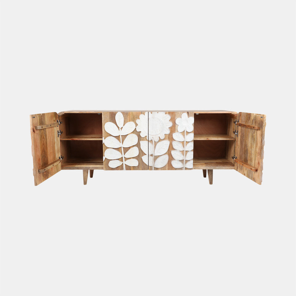 Flower Field Applique Cabinet, Natural/White
