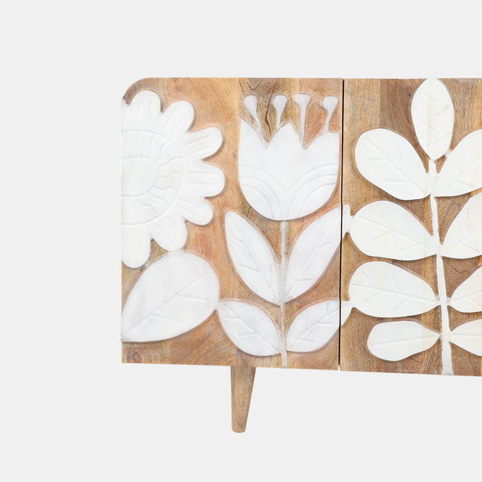 Flower Field Applique Cabinet, Natural/White