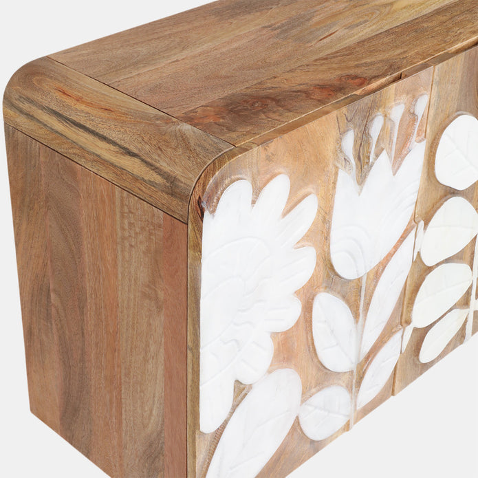 Flower Field Applique Cabinet, Natural/White