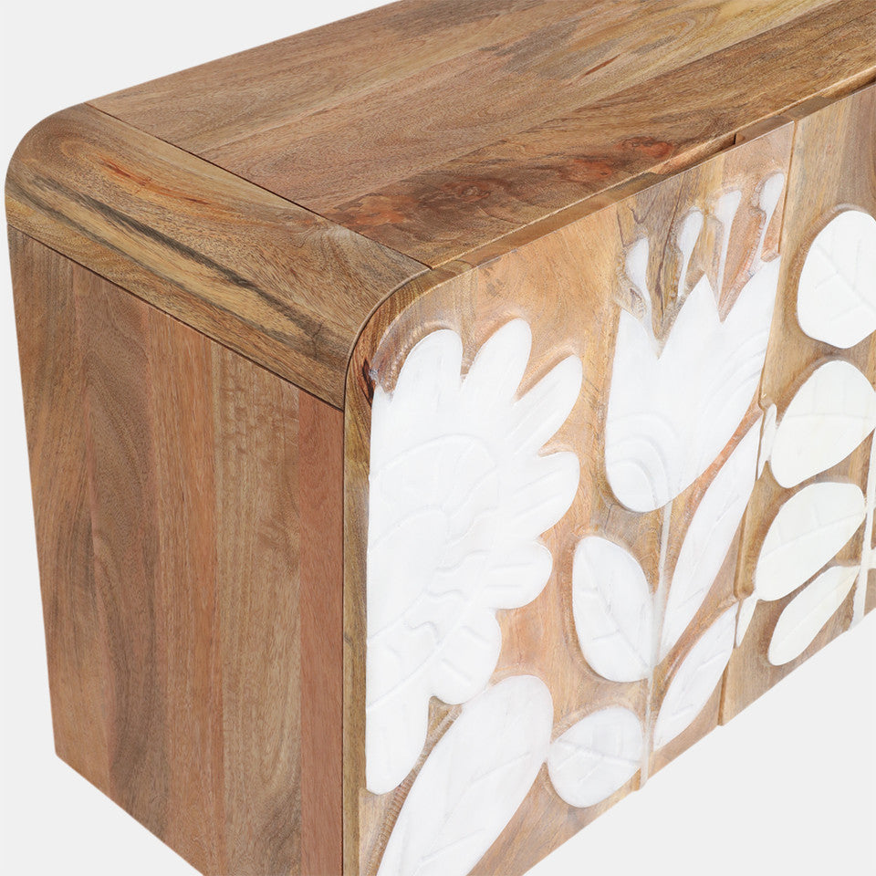 Flower Field Applique Cabinet, Natural/White