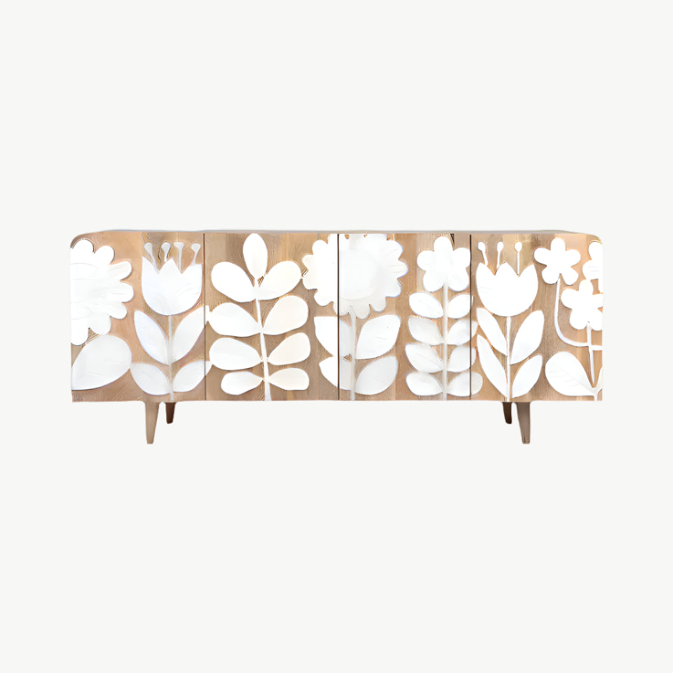 Flower Field Applique Cabinet, Natural/White