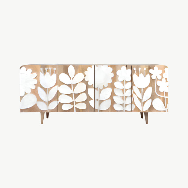 Flower Field Applique Cabinet, Natural/White