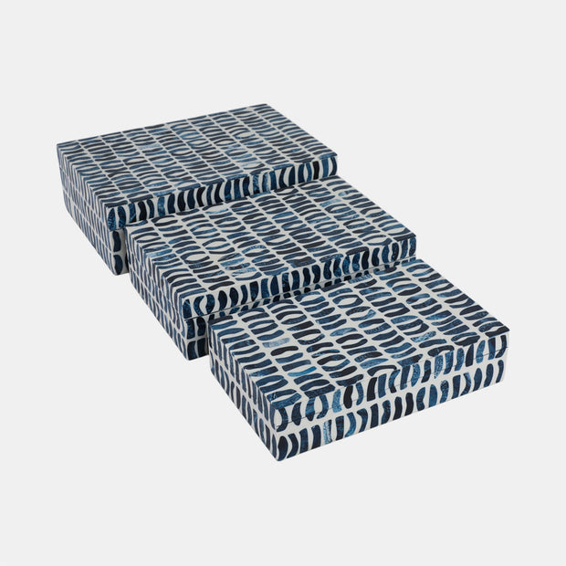 Boxes With Inlay Pieces, Blue/White