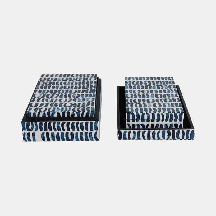 Boxes With Inlay Pieces, Blue/White