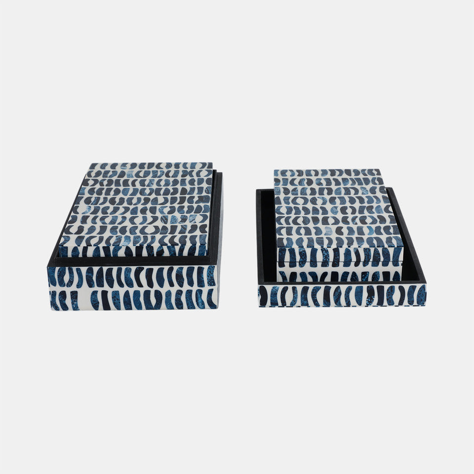 Boxes With Inlay Pieces, Blue/White
