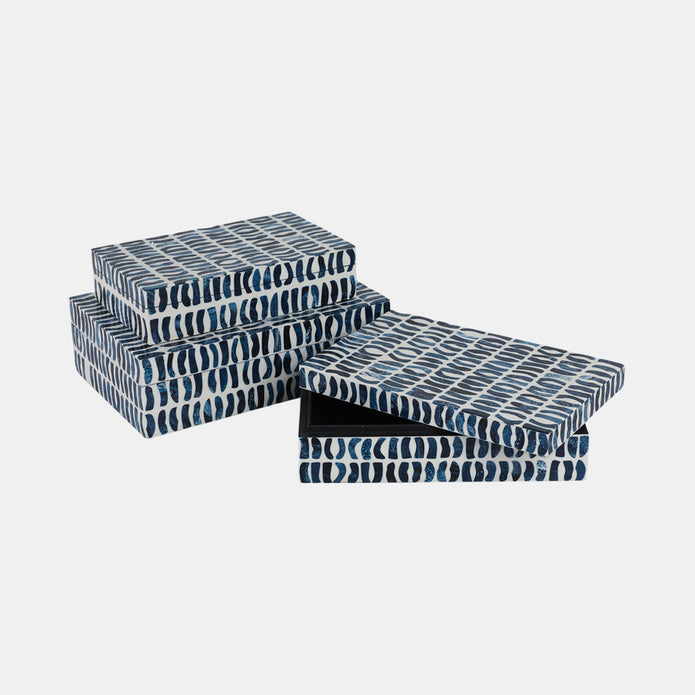 Boxes With Inlay Pieces, Blue/White