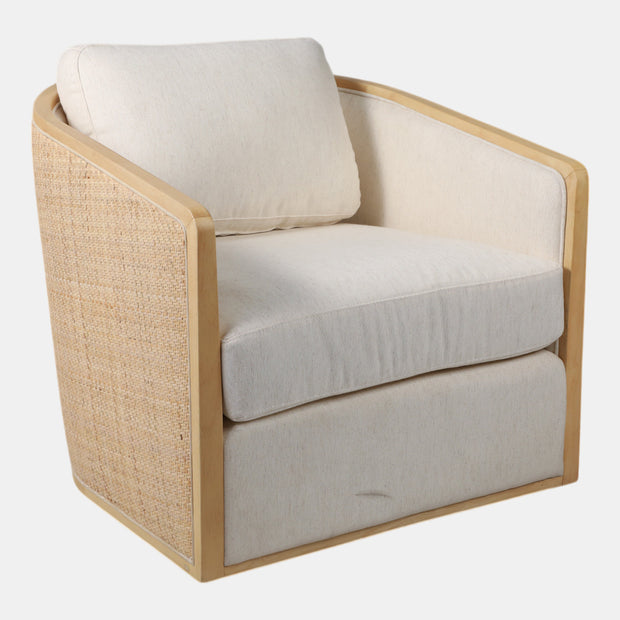 Rounded Cane Back Swivel Accent Chair