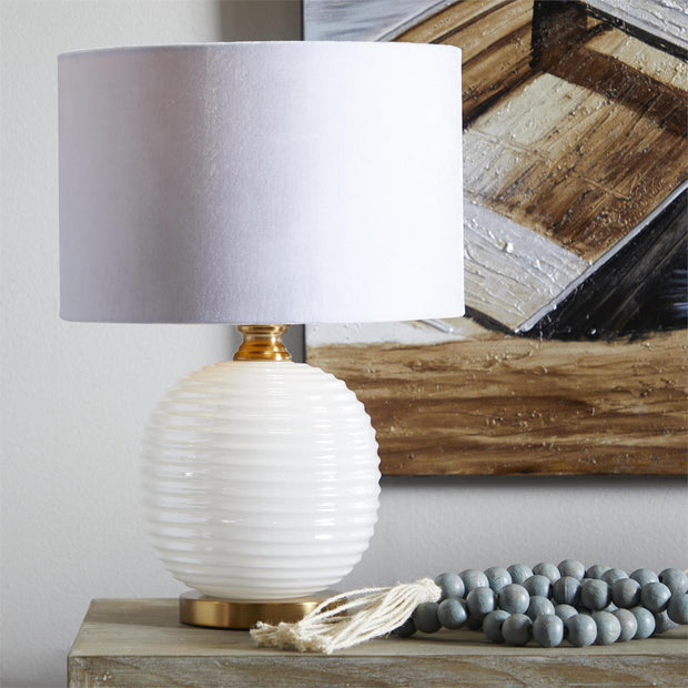 White Glass Ribbed Table Lamp