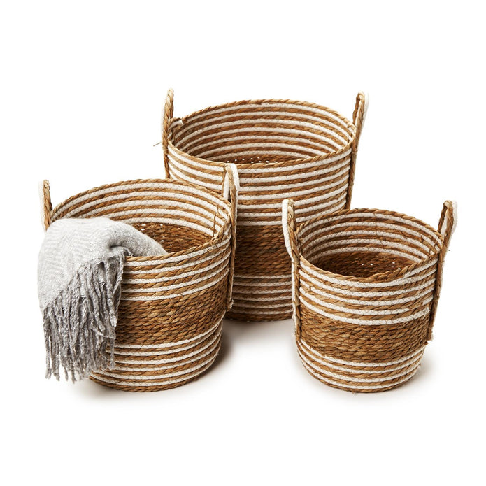 Woven Water Hyacinth and Cotton Basket