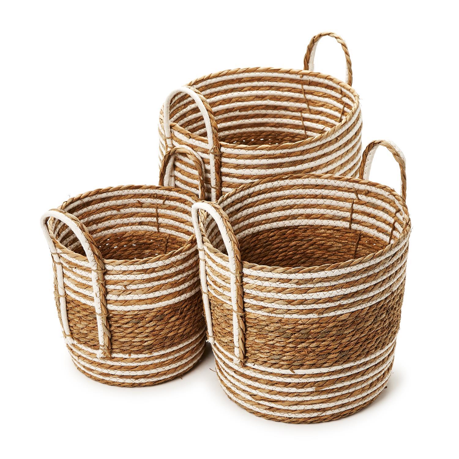 Woven Water Hyacinth and Cotton Basket