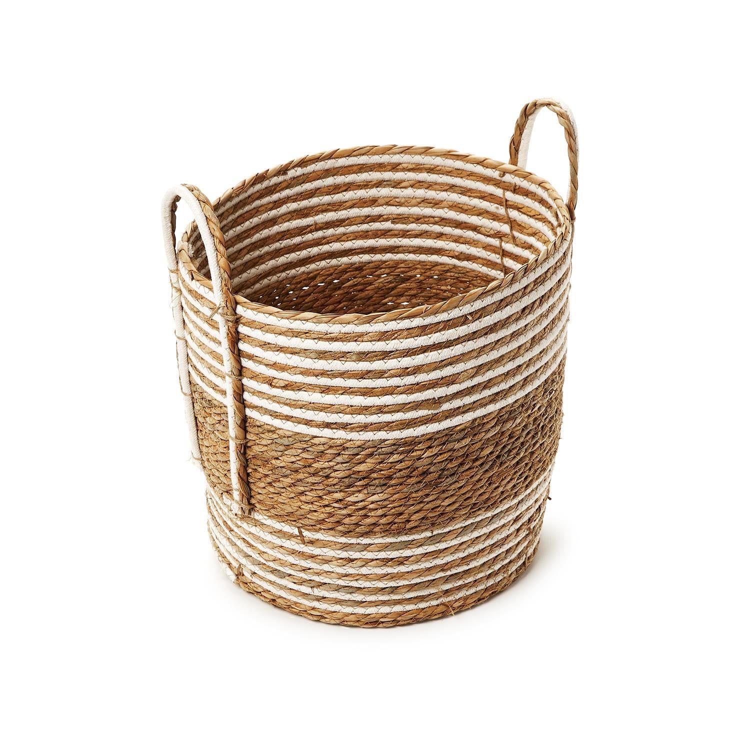 Woven Water Hyacinth and Cotton Basket