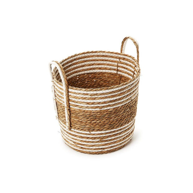 Woven Water Hyacinth and Cotton Basket