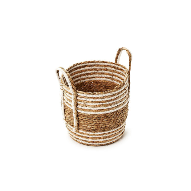 Woven Water Hyacinth and Cotton Basket