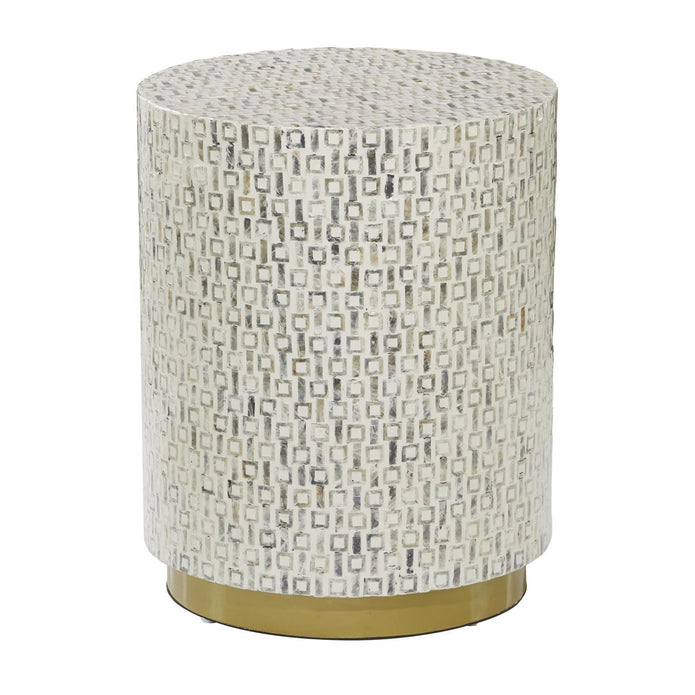 White Mother of Pearl Shell Geometric Accent Table