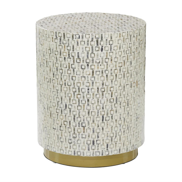 White Mother of Pearl Shell Geometric Accent Table