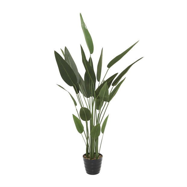 Green Faux Foliage Bird of Paradise Artificial Plant with Black Fluted Pot