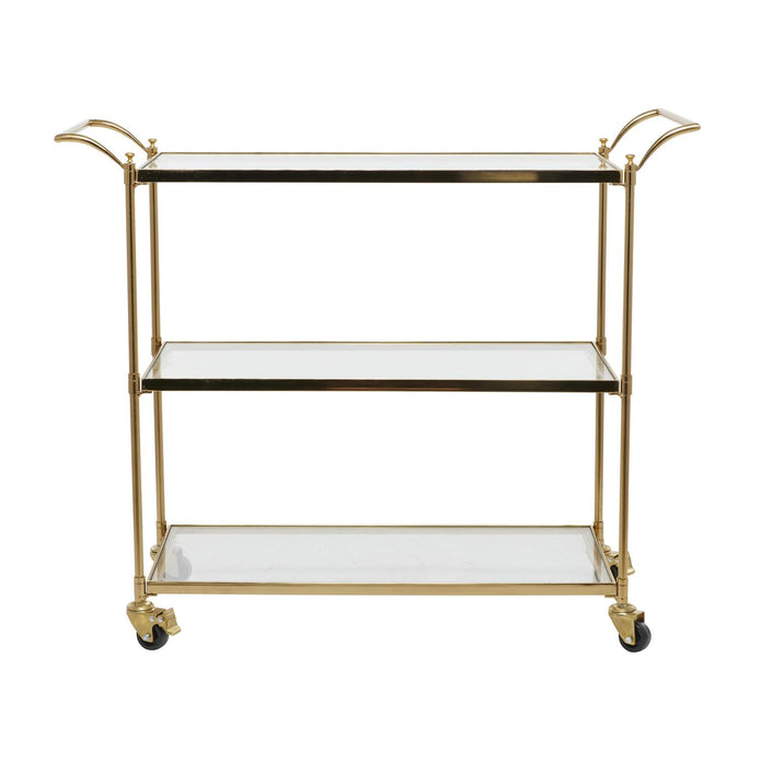 Brass Metal Rolling 3-Shelf Home Bar Cart