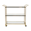 Brass Metal Rolling 3-Shelf Home Bar Cart