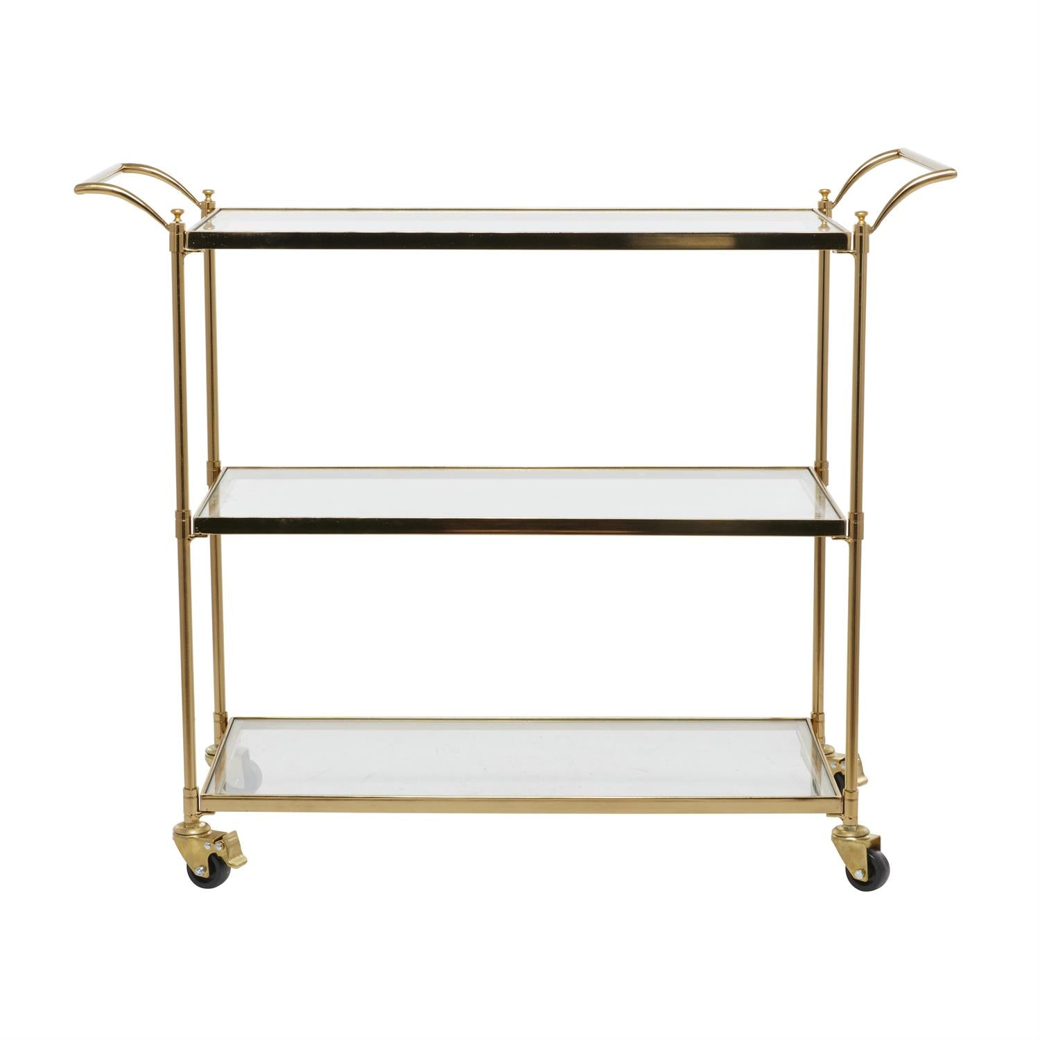 Brass Metal Rolling 3-Shelf Home Bar Cart