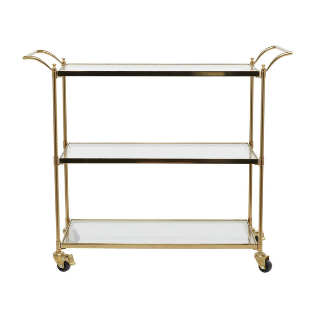 Brass Metal Rolling 3-Shelf Home Bar Cart