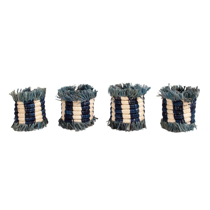 Coastal Napkin Rings - Blue Fringe, Set of 4
