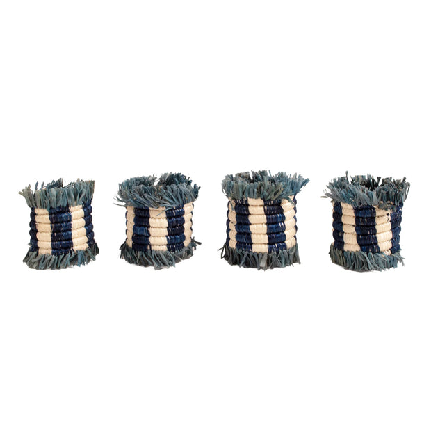 Coastal Napkin Rings - Blue Fringe, Set of 4