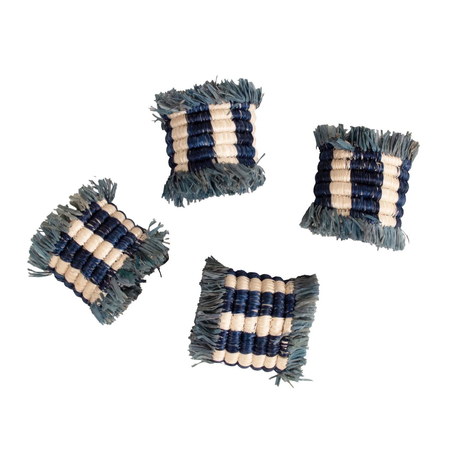 Coastal Napkin Rings - Blue Fringe, Set of 4