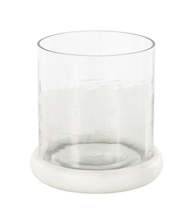Glass Pillar Decorative Candle Holder with White Marble Base
