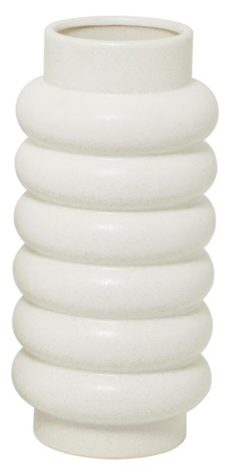 White Ceramic Vase with Stacked Ribbing