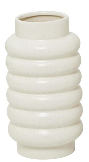 White Ceramic Vase with Stacked Ribbing