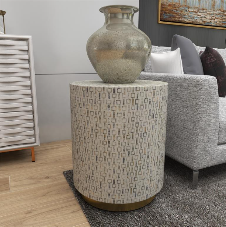 White Mother of Pearl Shell Geometric Accent Table