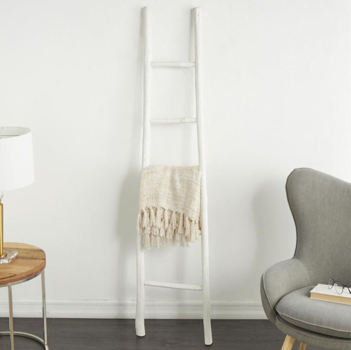 White Wood Handmade Slanted Decorative Ladder