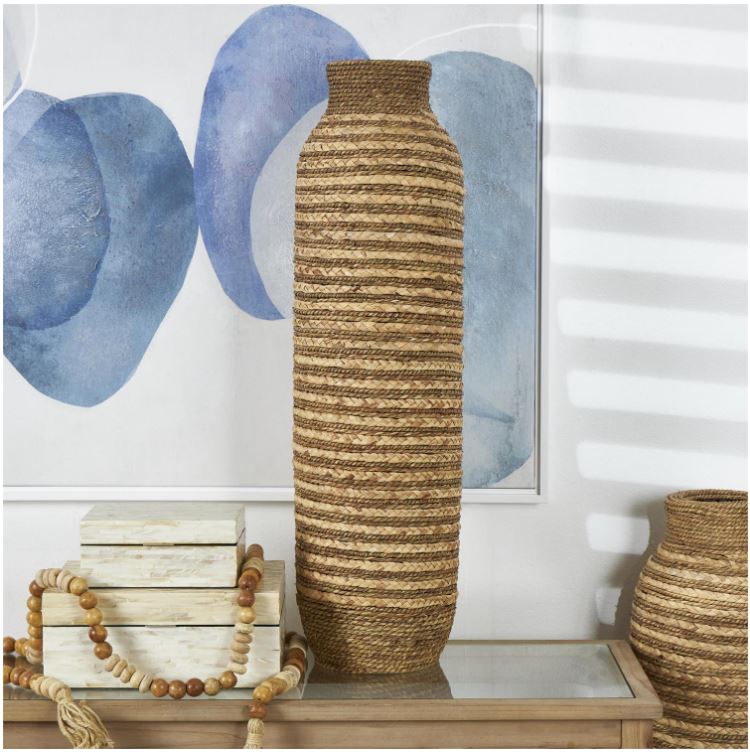 Brown Seagrass Handmade Slim Woven Tall Decorative Vase