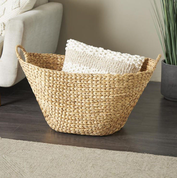 Brown Seagrass Large Woven Storage Basket with Ring Handles