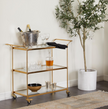 Brass Metal Rolling 3-Shelf Home Bar Cart