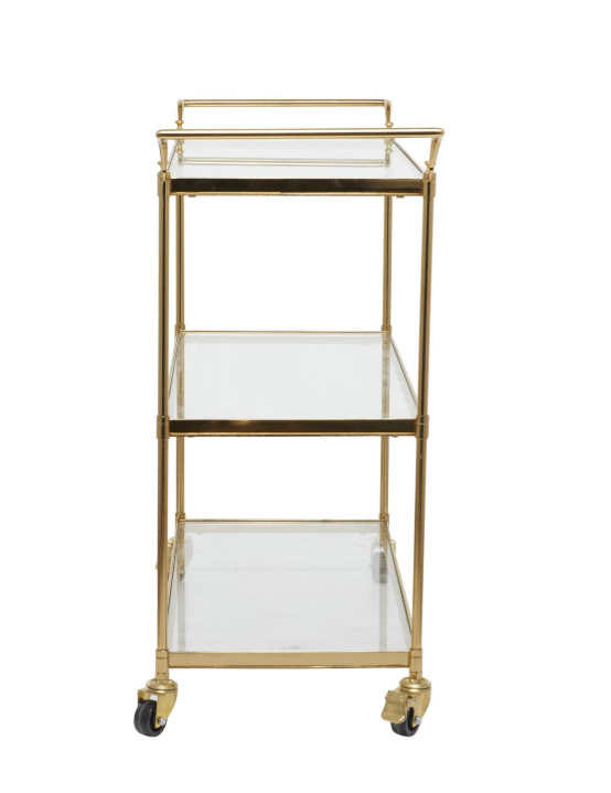 Brass Metal Rolling 3-Shelf Home Bar Cart