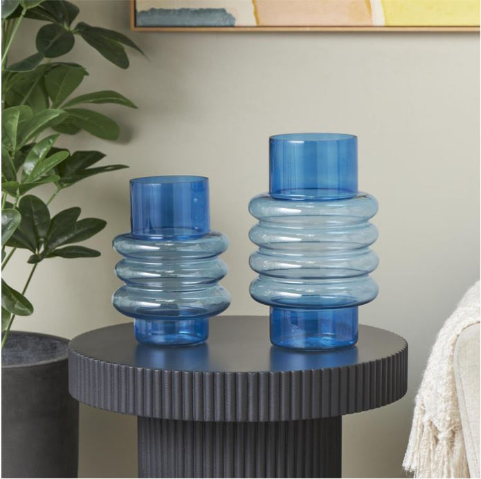 Blue Glass Ombre Bubble Decorative Vase