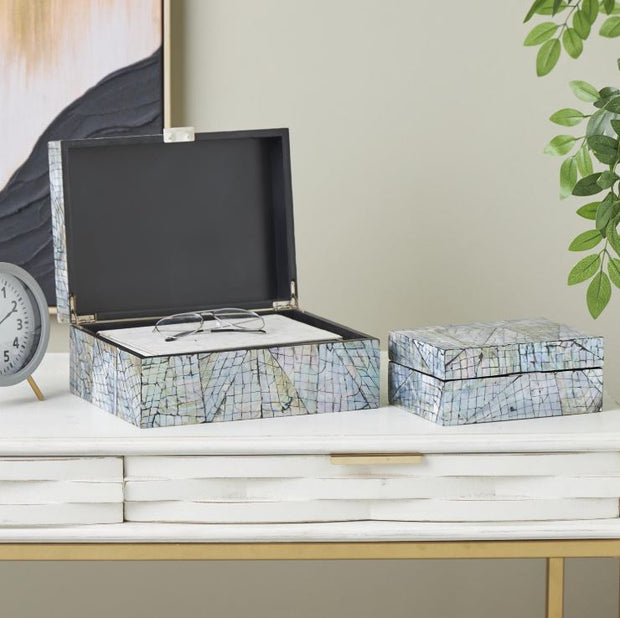 Multi-Colored Mother of Pearl Shell Abstract Handmade Mosaic Storage Decorative Box - Large