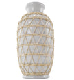 White Ceramic Handmade Decorative Vase with Woven Rattan Exterior