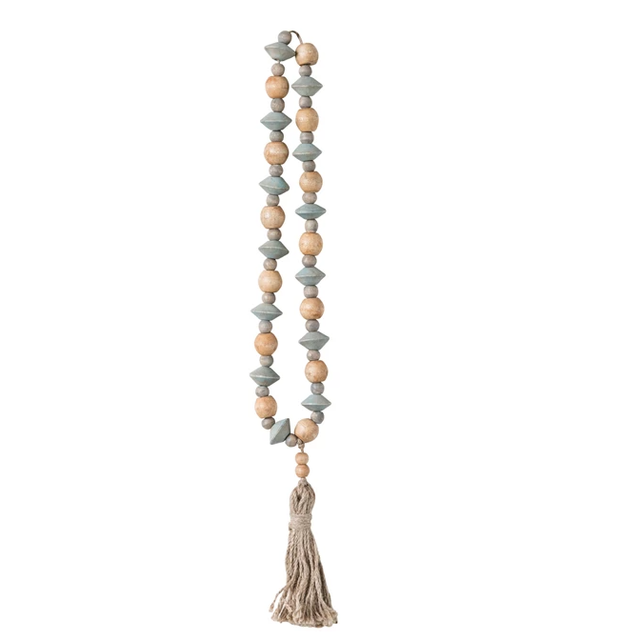 Abaca Wood Bead w/ Tassels