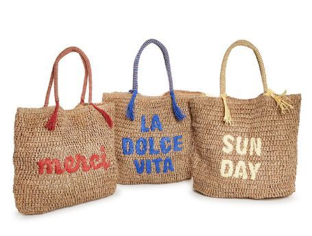 Raffia Tote with Hand-Embroidered Sayings – Assorted