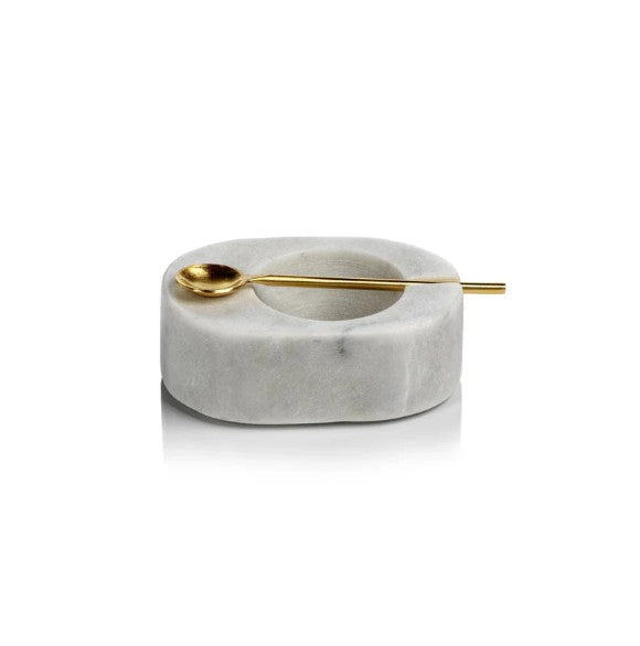 Tuscan Marble Salt & Pepper Bowl with Gold Spoon
